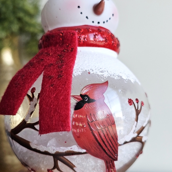 Robert Stanley Snow Filled Glass Snowman Ornament Painted Cardinal Winter Decor - Picture 8 of 14